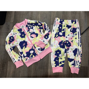 Baby Adidas Floral Matching Set 18-24 Months Pink Navy Yellow